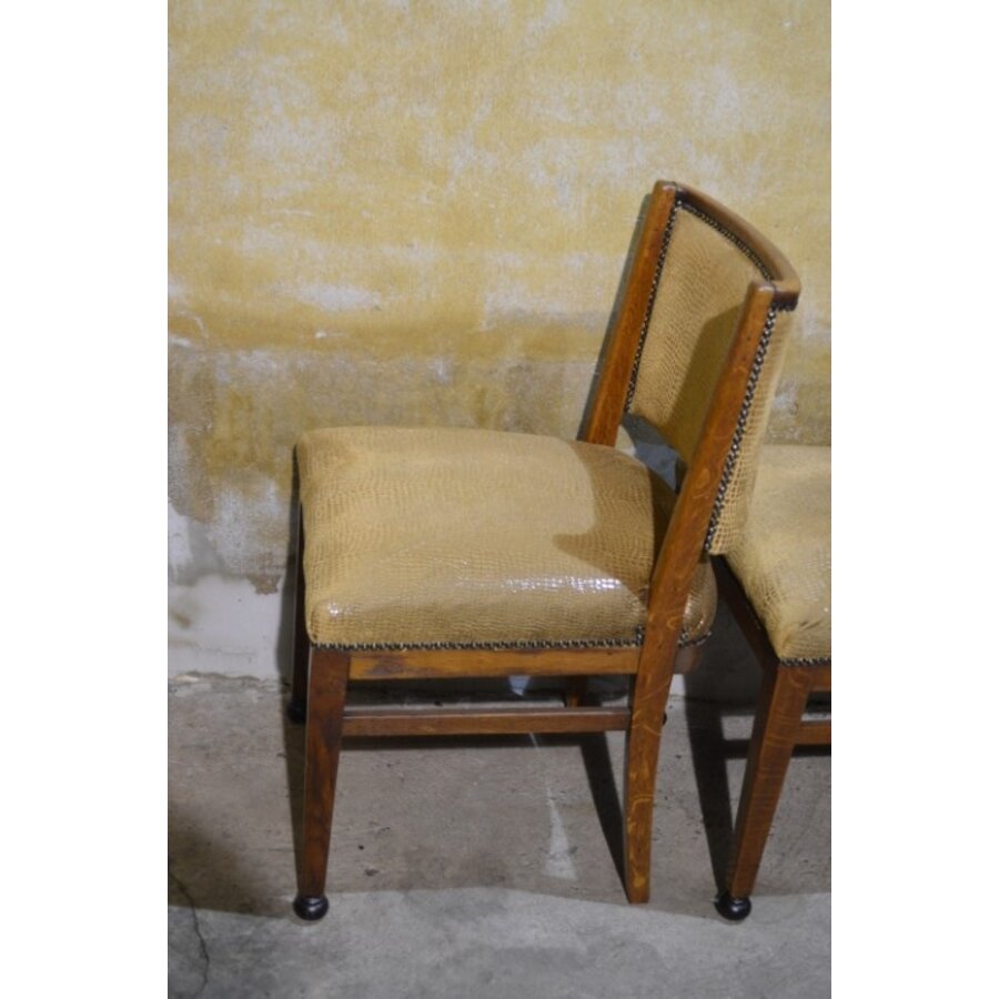 Set van 4 art deco eiken eetkamerstoelen met stoffen zitting-8