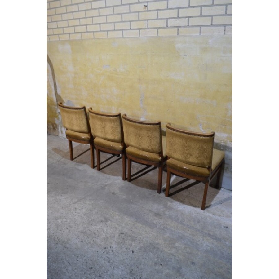 Set van 4 art deco eiken eetkamerstoelen met stoffen zitting-9