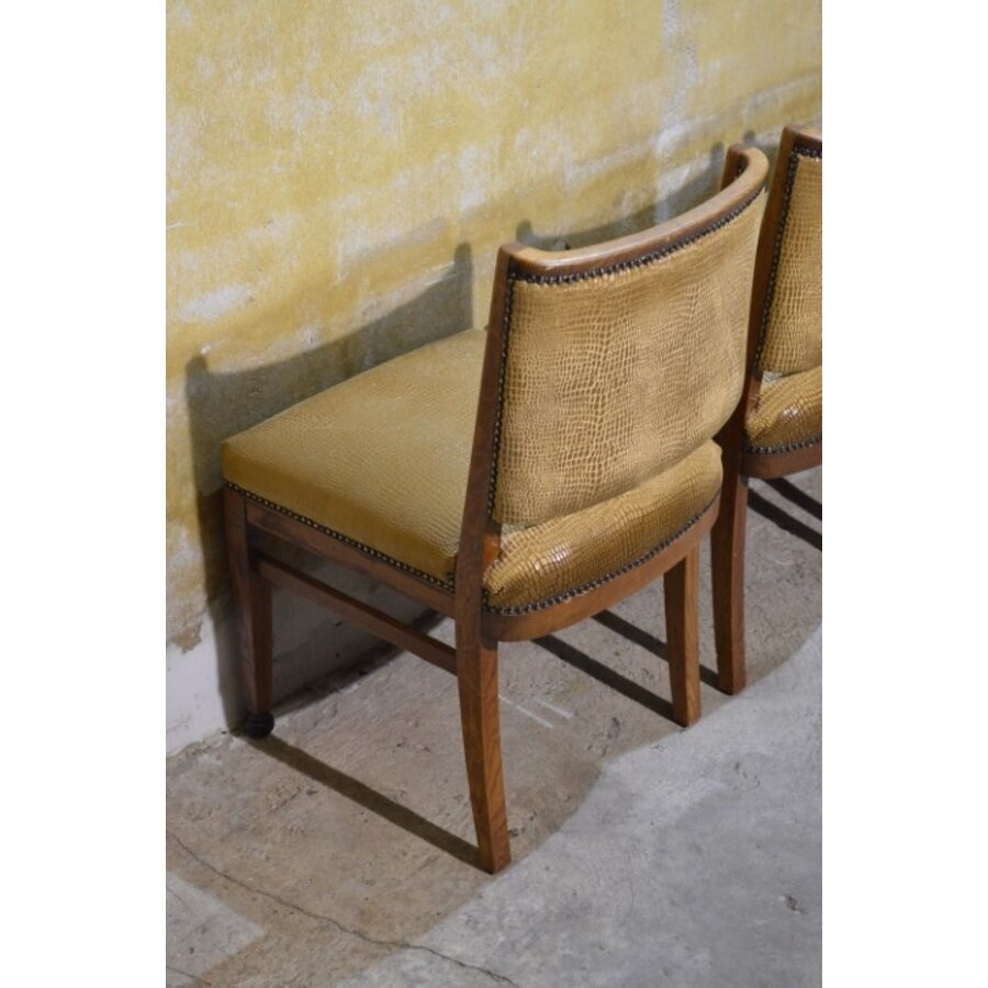 Set van 4 art deco eiken eetkamerstoelen met stoffen zitting-10