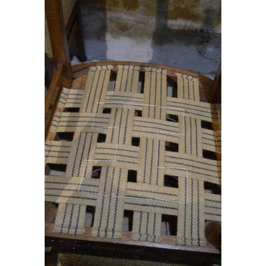 Set van 4 art deco eiken eetkamerstoelen met stoffen zitting-11