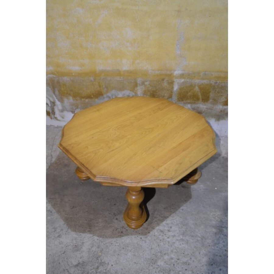 Ronde massief eiken salontafel met kolom poten-2