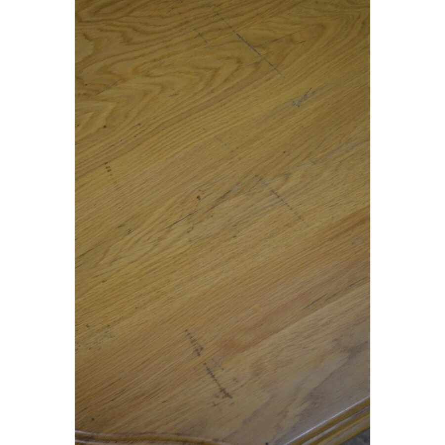 Ronde massief eiken salontafel met kolom poten-4