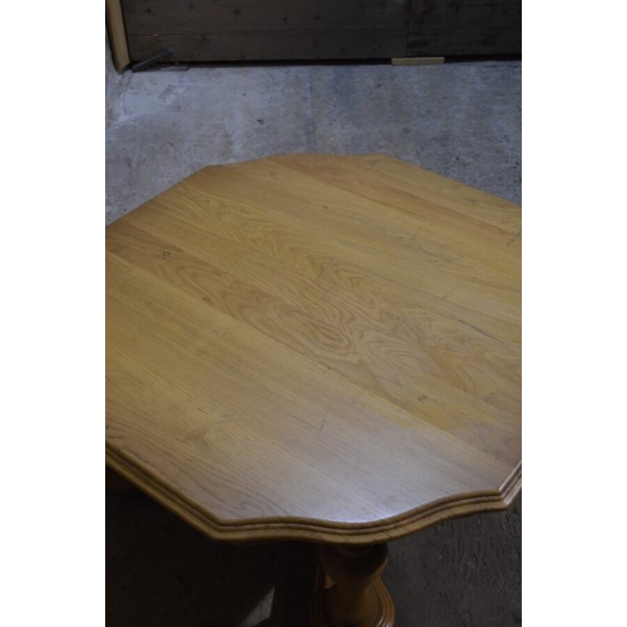 Ronde massief eiken salontafel met kolom poten-5
