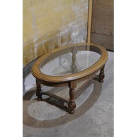 thumb-Ovale eiken salontafel met facet geslepen glasplaat en webbing-1