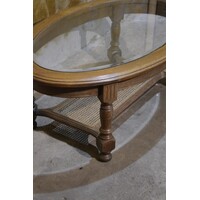 thumb-Ovale eiken salontafel met facet geslepen glasplaat en webbing-2