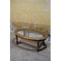 thumb-Ovale eiken salontafel met facet geslepen glasplaat en webbing-6