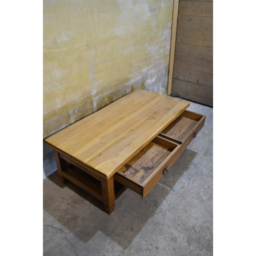 Massief eiken salontafel met 2 laden-5