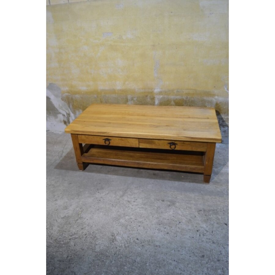 Massief eiken salontafel met 2 laden-6