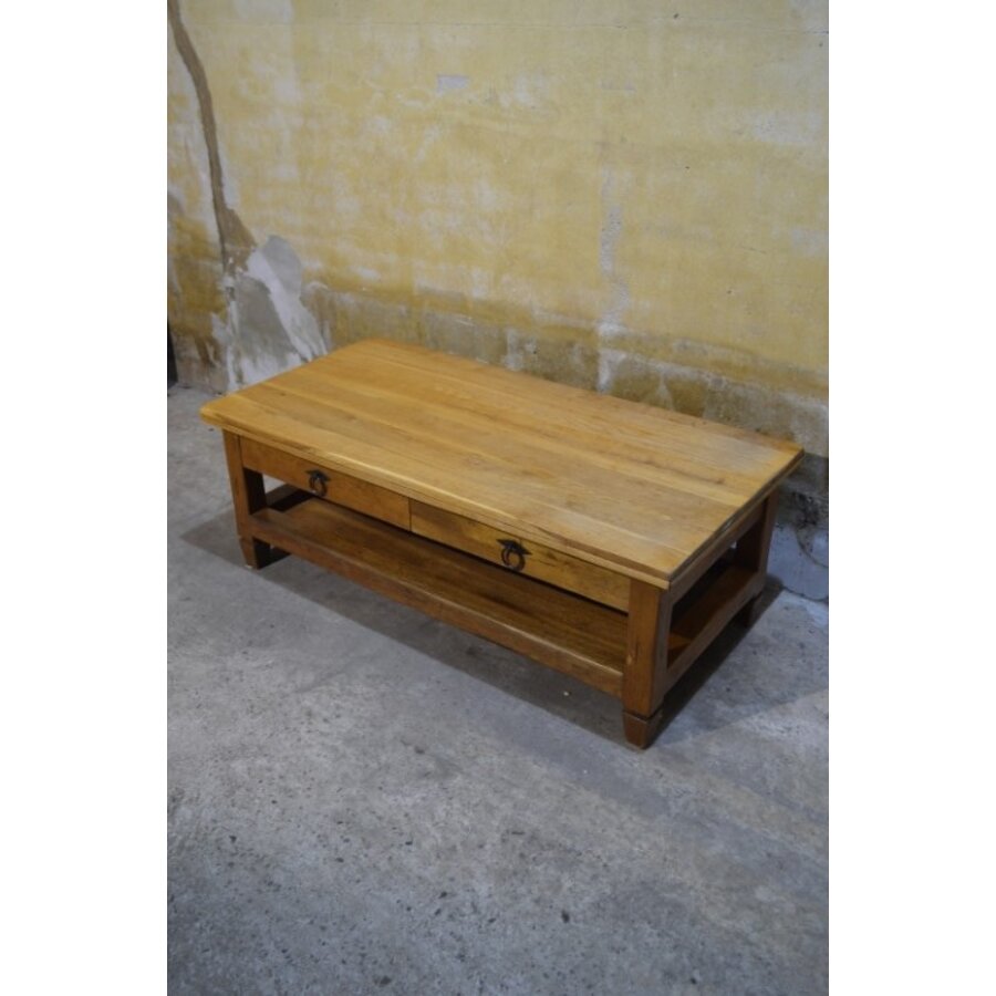 Massief eiken salontafel met 2 laden-7