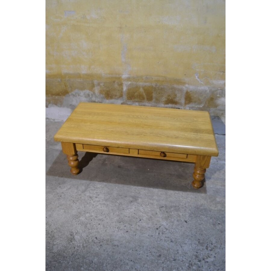 Massief blank eiken salontafel met 2 laden-4