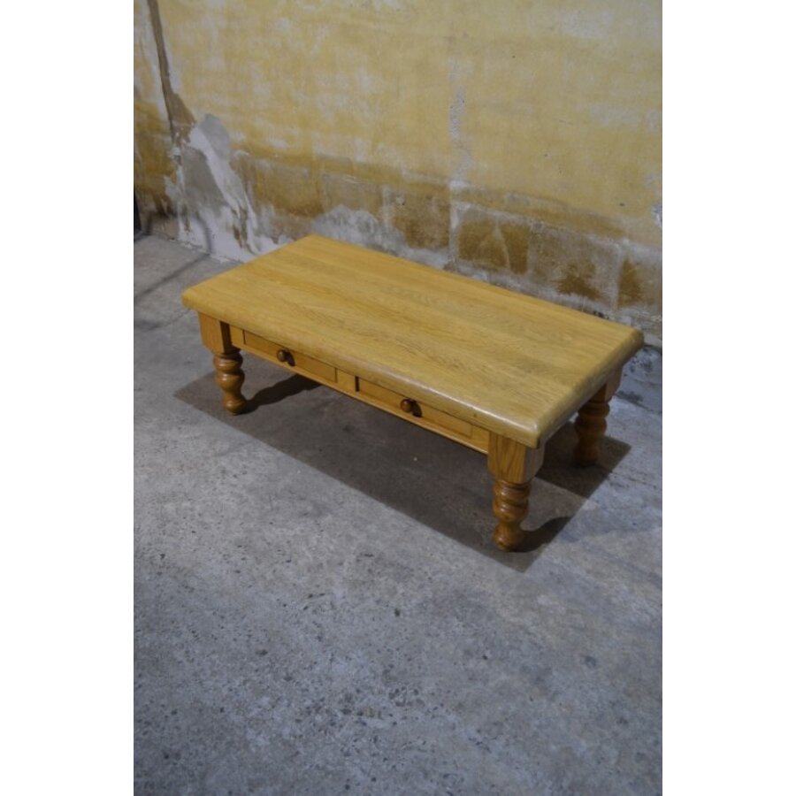 Massief blank eiken salontafel met 2 laden-5