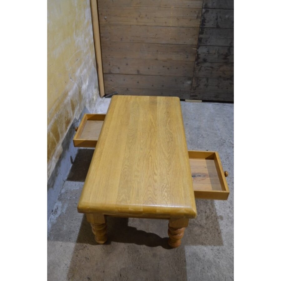 Massief blank eiken salontafel met 2 laden-6