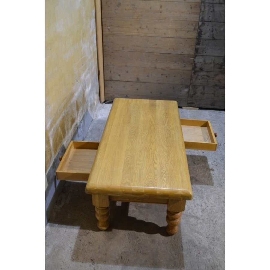 Massief blank eiken salontafel met 2 laden-7