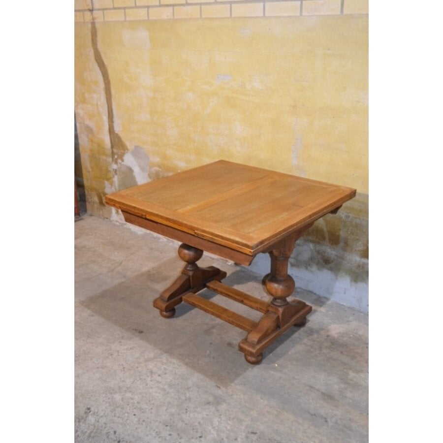 Vierkante eiken eettafel uittrekbaar – Zeldzaam antiek model ca. 1939 met H-poot-2