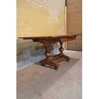 thumb-Vierkante eiken eettafel uittrekbaar – Zeldzaam antiek model ca. 1939 met H-poot-4