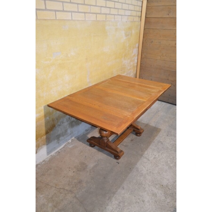 Vierkante eiken eettafel uittrekbaar – Zeldzaam antiek model ca. 1939 met H-poot-5