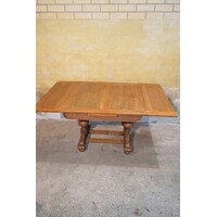 thumb-Vierkante eiken eettafel uittrekbaar – Zeldzaam antiek model ca. 1939 met H-poot-6