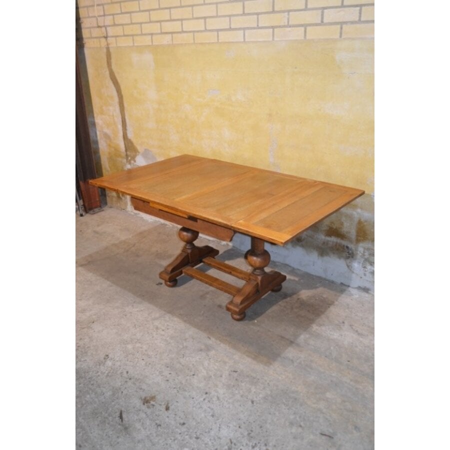 Vierkante eiken eettafel uittrekbaar – Zeldzaam antiek model ca. 1939 met H-poot-7