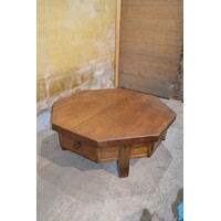 thumb-Achtzijdige eiken salontafel – Massief met 4 laden en vintage uitstraling-2