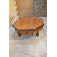 thumb-Achtzijdige eiken salontafel – Massief met 4 laden en vintage uitstraling-1