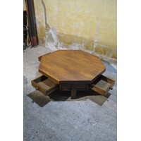 thumb-Achtzijdige eiken salontafel – Massief met 4 laden en vintage uitstraling-5