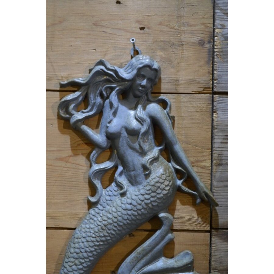 Gietijzeren zeemeermin wanddecoratie – Grote vintage nautische muurdecoratie-2