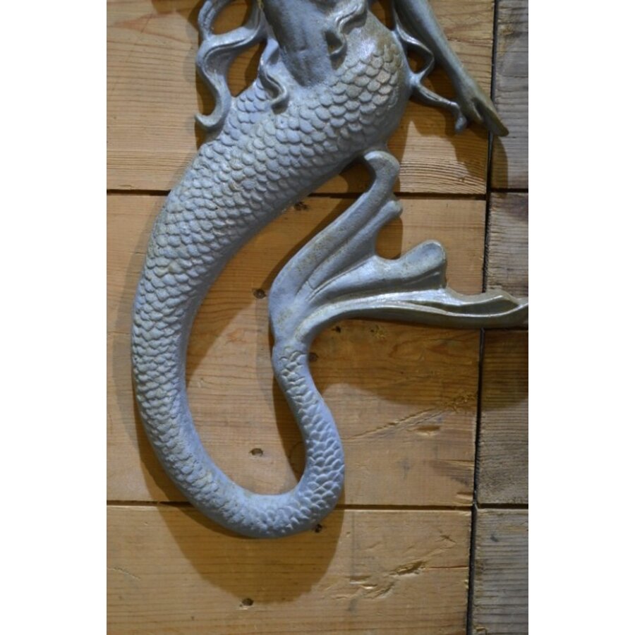 Gietijzeren zeemeermin wanddecoratie – Grote vintage nautische muurdecoratie-3