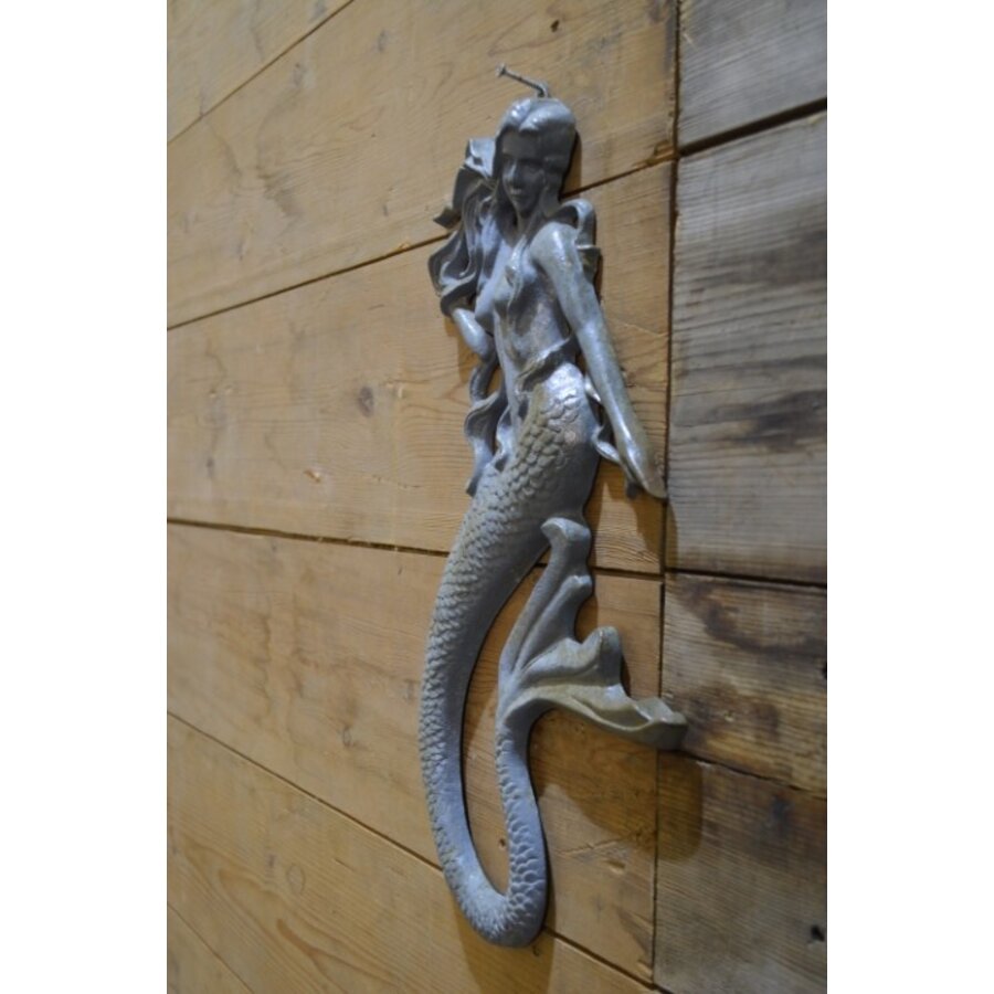 Gietijzeren zeemeermin wanddecoratie – Grote vintage nautische muurdecoratie-4