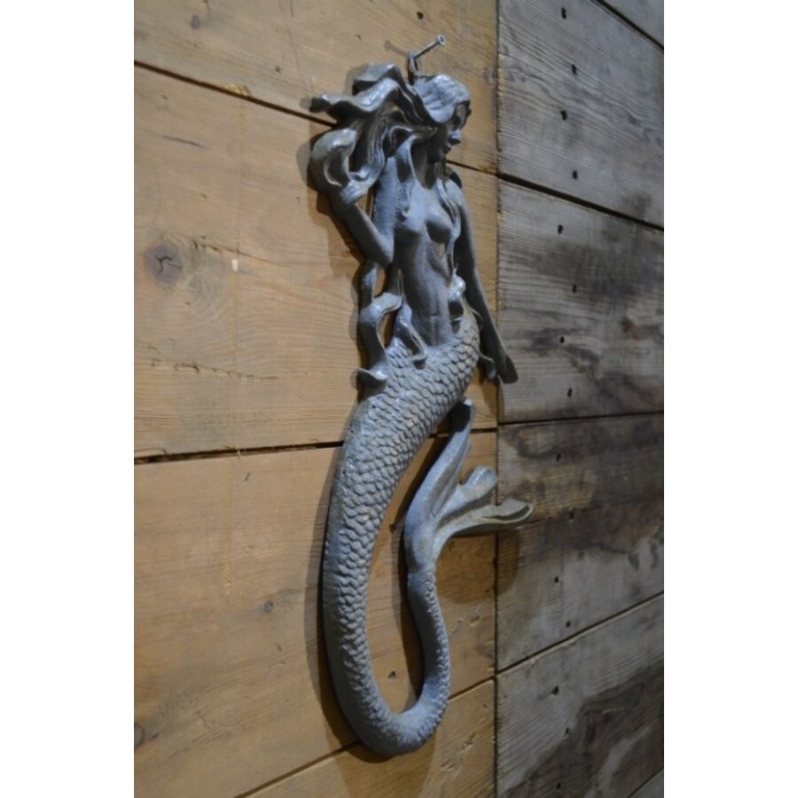 Gietijzeren zeemeermin wanddecoratie – Grote vintage nautische muurdecoratie-5