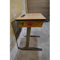 thumb-Vintage kinder schooltafeltje met houten blad en metalen onderstel-2