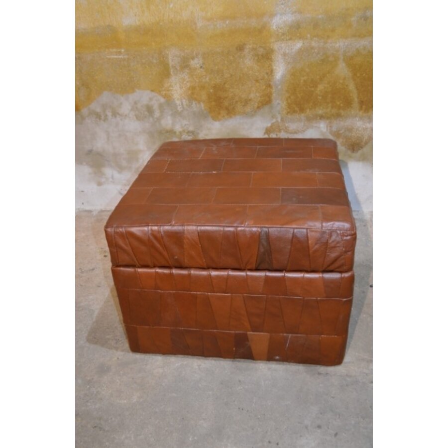 Vintage patchwork leren hocker met opbergruimte-2