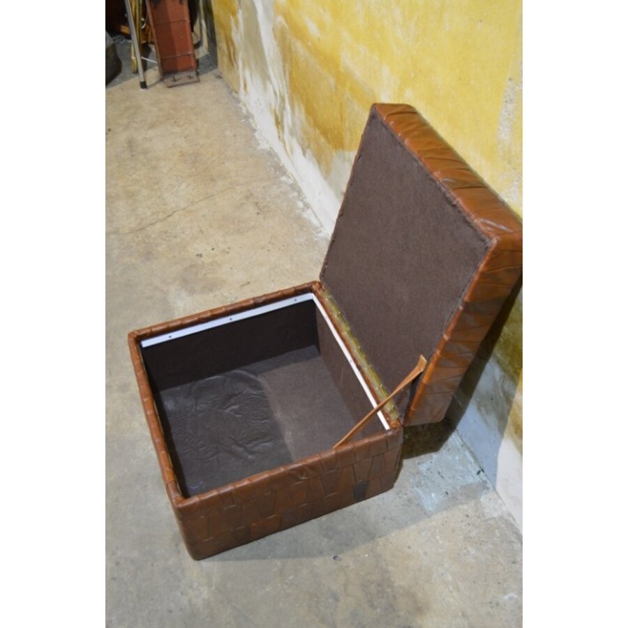 Vintage patchwork leren hocker met opbergruimte-8