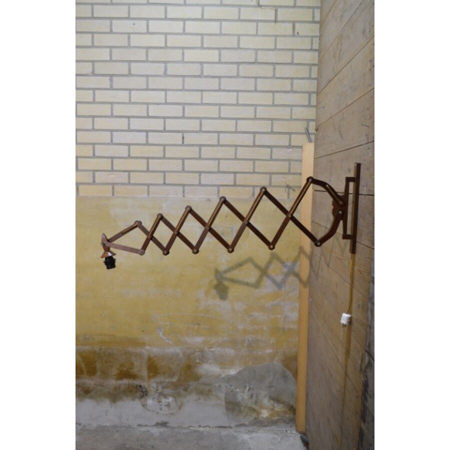 Retro houten schaarlamp met harmonica arm, verstelbaar tot 160 cm-2