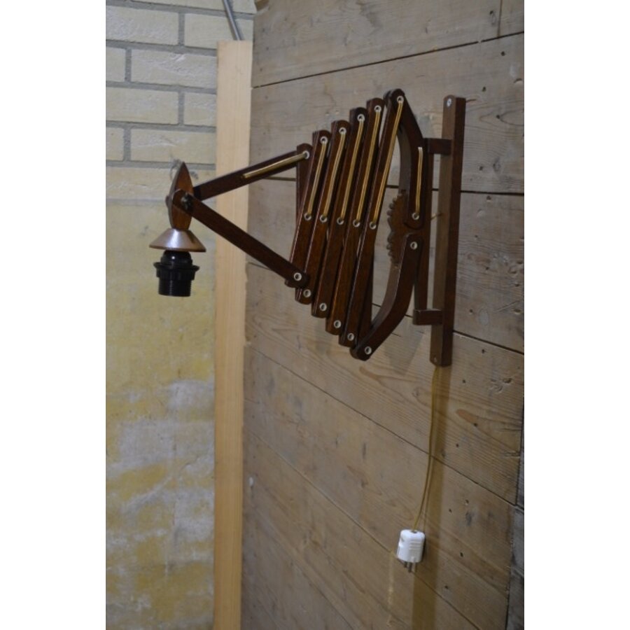 Retro houten schaarlamp met harmonica arm, verstelbaar tot 160 cm-9