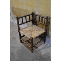 thumb-Antiek bobbin hoekstoeltje met rieten zitting en gedraaide poten-1