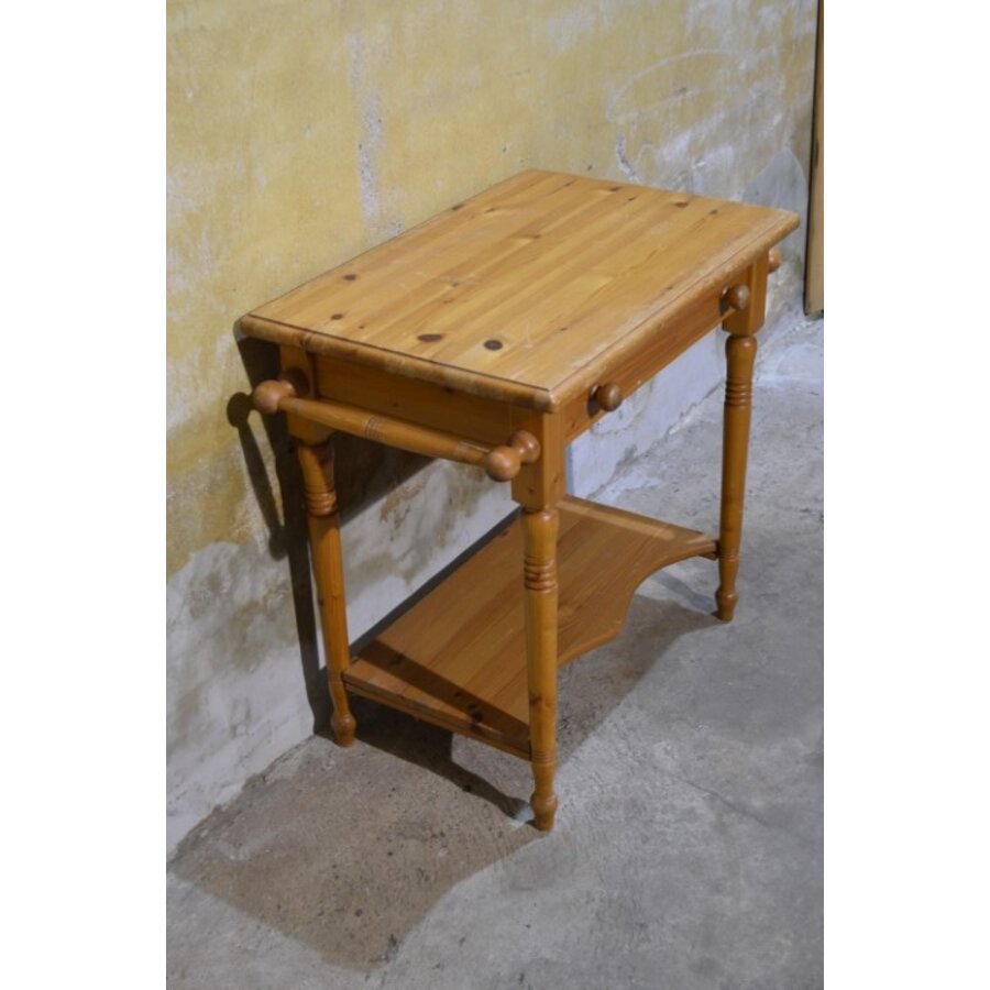 Grenenhouten wastafeltje – Retro tweedehands met lade en ophangbeugels-1