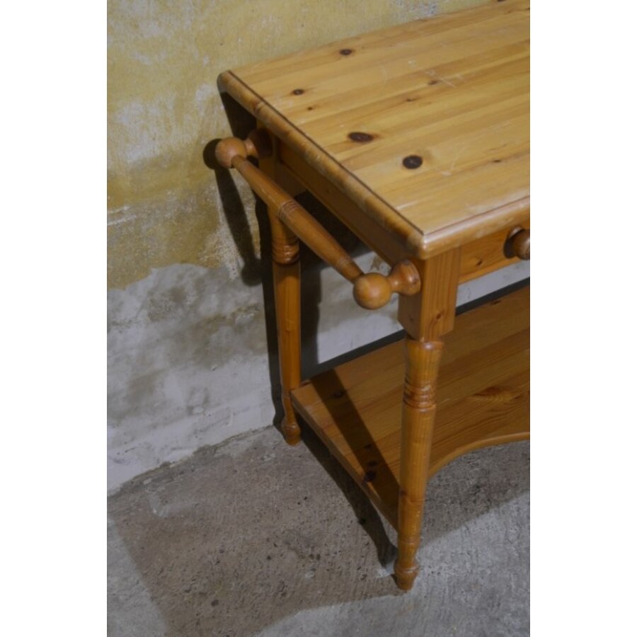 Grenenhouten wastafeltje – Retro tweedehands met lade en ophangbeugels-2