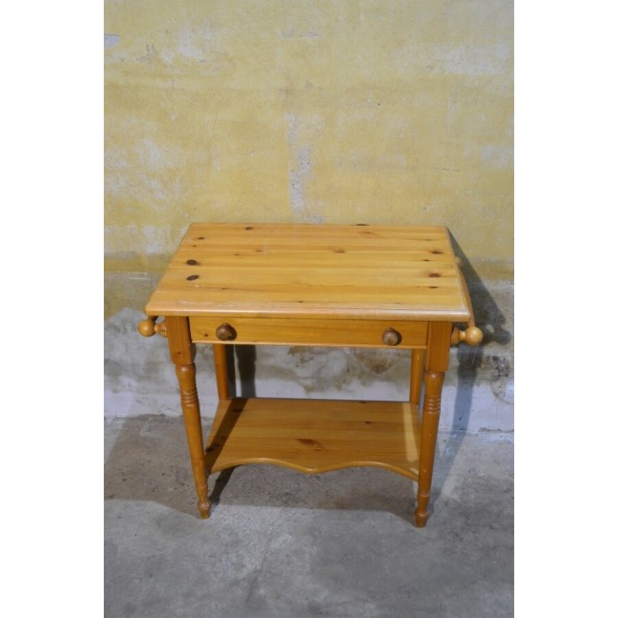 Grenenhouten wastafeltje – Retro tweedehands met lade en ophangbeugels-3