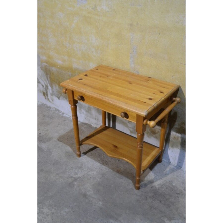 Grenenhouten wastafeltje – Retro tweedehands met lade en ophangbeugels-4