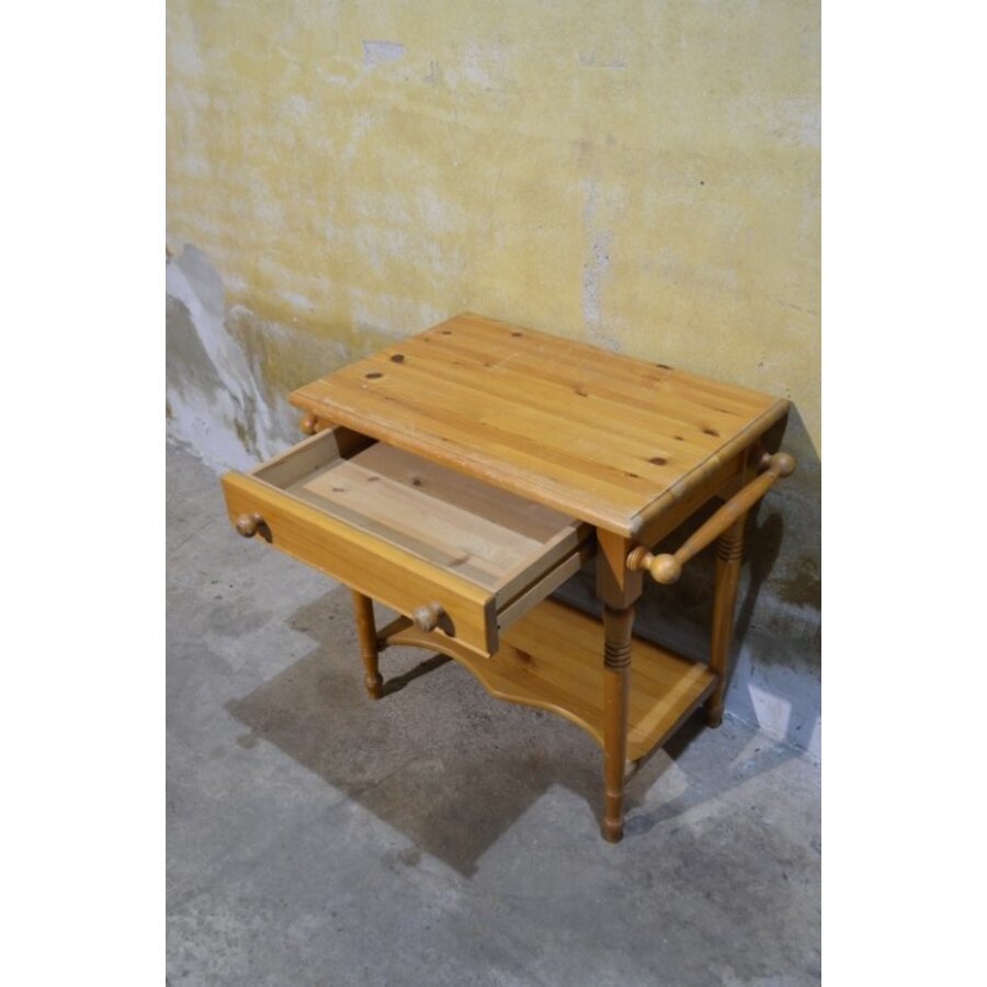 Grenenhouten wastafeltje – Retro tweedehands met lade en ophangbeugels-5