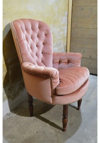 Engelse boudoir fauteuil roze fluweel 
