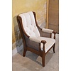 LoodsVol, Tweedehands Eiken armfauteuil – Met webbing en stoffen zitting, vintage model