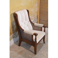 thumb-Eiken armfauteuil – Met webbing en stoffen zitting, vintage model-1