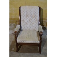 thumb-Eiken armfauteuil – Met webbing en stoffen zitting, vintage model-2