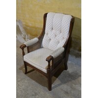 thumb-Eiken armfauteuil – Met webbing en stoffen zitting, vintage model-3