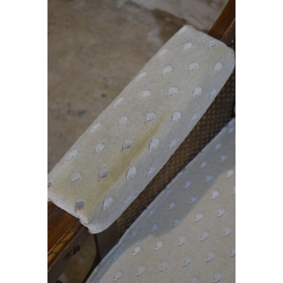 Eiken armfauteuil – Met webbing en stoffen zitting, vintage model-4