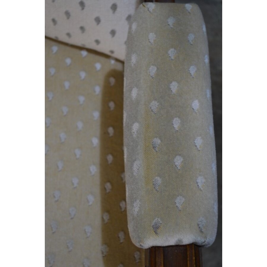 Eiken armfauteuil – Met webbing en stoffen zitting, vintage model-6