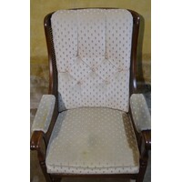 thumb-Eiken armfauteuil – Met webbing en stoffen zitting, vintage model-7