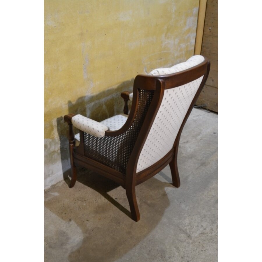 Eiken armfauteuil – Met webbing en stoffen zitting, vintage model-9