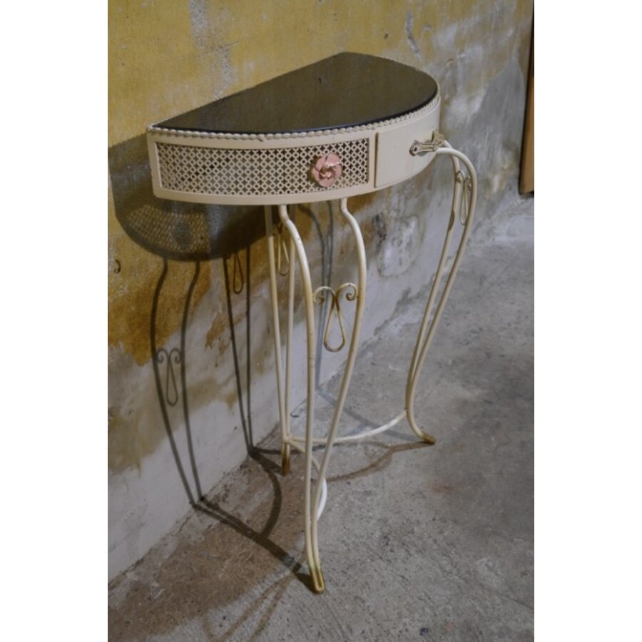 Beliani COGGIA sidetable – Halfronde metalen wandtafel met lade-3